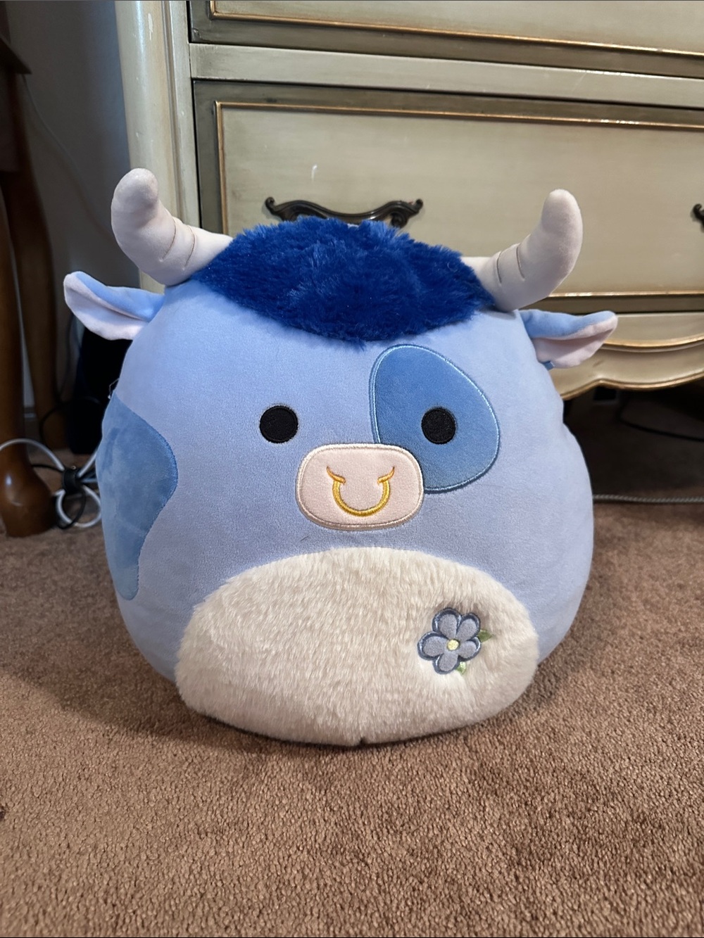 Squishmallows Blue Cow Plush Accent Pillow with Cream Belly